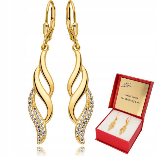  Gold Earrings 925 Hanging with Cubic Zirconia Engraving