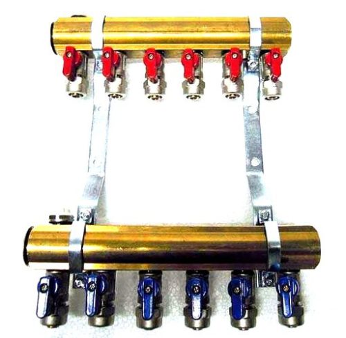  BRASS MANIFOLD 6 + PEX valves 16 radiators