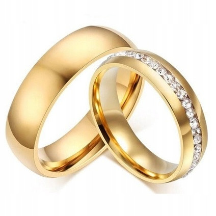  GOLD WEDDING RING ZIRCONS 316L STEEL 1PC KO3