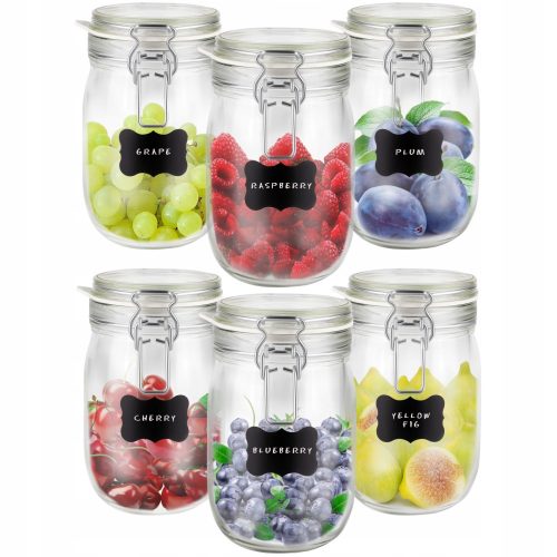 Food container set of Creative Home glass jars with stickers 6 x 1000 ml