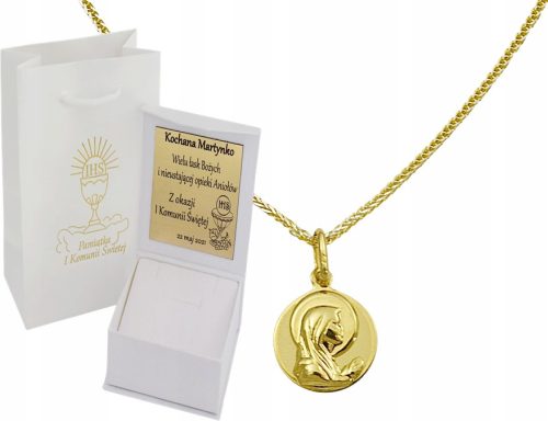  Gold Chain with Medallion Full pr 585 for Baptism, Communion, Free Engraving