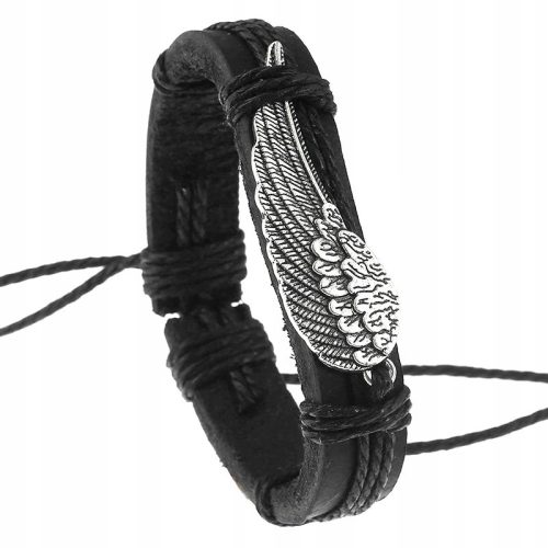  BLACK LEATHER BRACELET ANGEL WING FEATHER 2