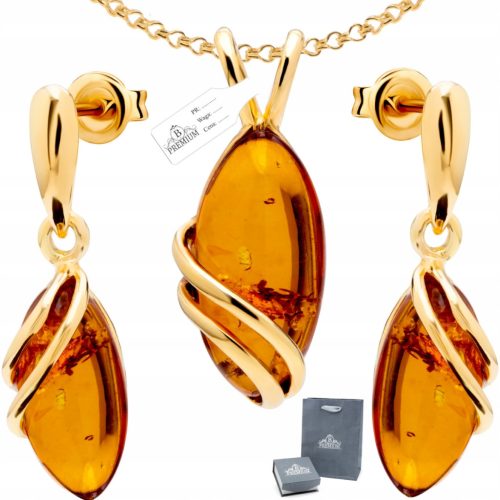  Gold Jewelry Set 925 AMBER + Chain