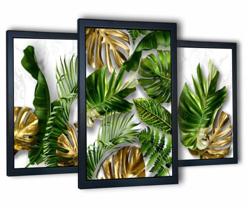 Tableaux au mur 3 tableaux dans le salon Tropical Monstera 2 130x63