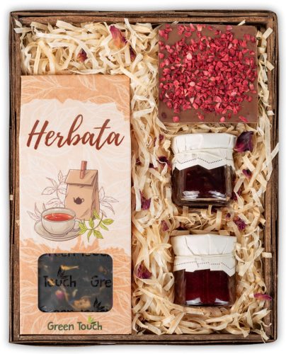  Gift basket with tea, chocolate and jam