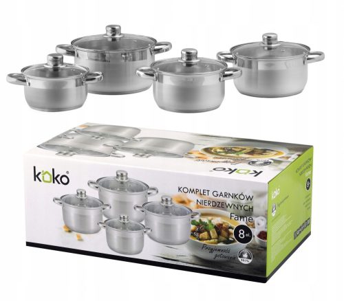 Set de cuisine Koko Feme, ensemble de casseroles, acier inoxydable, 8 pièces.