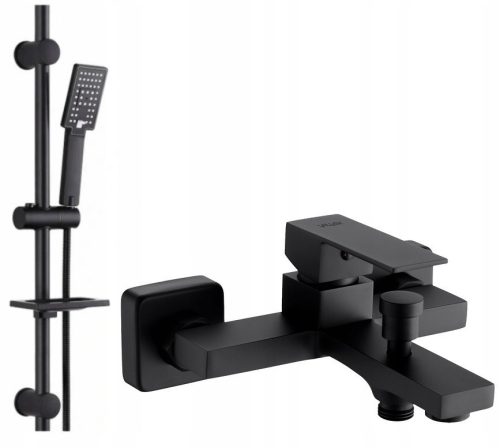 Wall-mounted single-lever bathtub faucet Valvex ARS BLACK black + Cubic CUB-ZND-BL series surface-mounted shower set