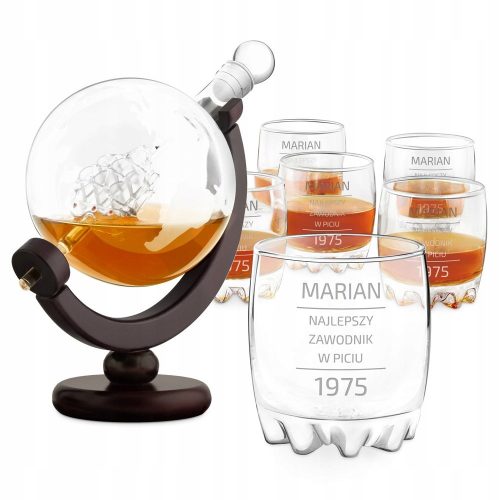 Cool, funny gadgets GLOBE CARAFE, 6 GLASSES, ENGRAVING, GIFT FOR HIM