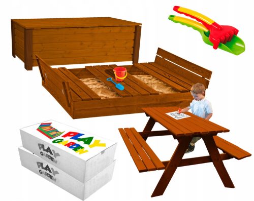 SET OF WOODEN SANDBOX + TABLE WITH SEATS