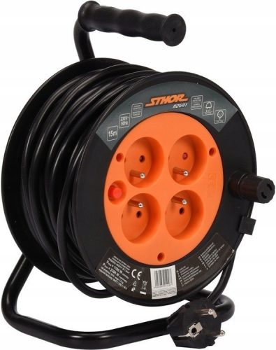 Sthor roll extension cable 15 m, 4 pcs. sockets, black