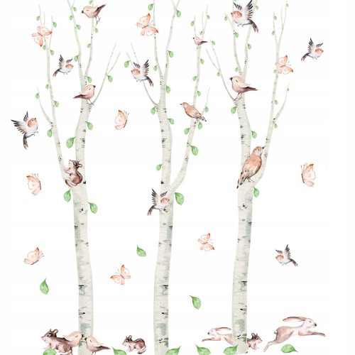 Decorative Wall Stickers Wall Decal Birch Animals Forest 100x200cm