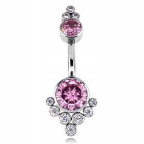  BELLY RING PINK ZIRCONS TITANIUM G23 1.6/10