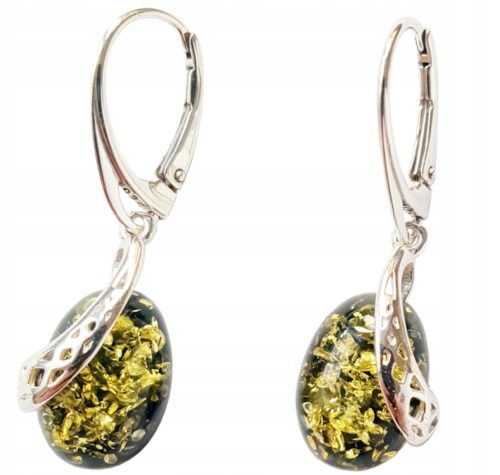  Silver AMBER EARRINGS green FOR A GIFT+cert.