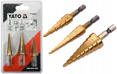 YATO SET OF 3 CONICAL STEP DRILLS