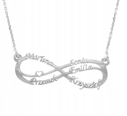  Rhodium Plated Silver Infinity Necklace with 5 Names