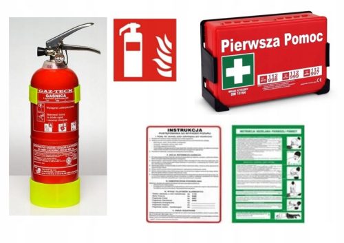 Occupational safety kit for companies, first aid kit, 2 kg fire extinguisher, signs