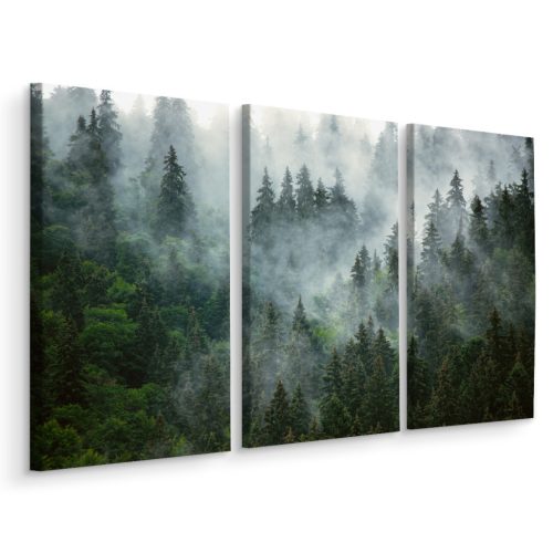  TRYPTIC tableau forêt dans le brouillard arbres nature 3D 120x80