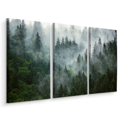 Pictures on the wall TRYPTIC Painting Forest in the Fog Trees Nature 3D 180x120