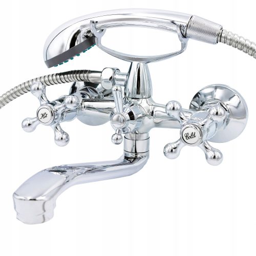 Aqui RETRO wall-mounted bath and shower mixer with two handles, chrome