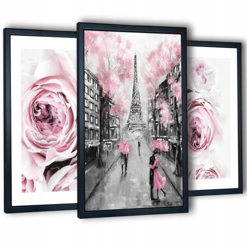 Tableaux muraux 3 tableaux pour le salon dans le cadre Pivoines roses 129x63