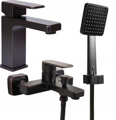 Single-lever wall-mounted bath and shower faucet Fala Retro black + pedestal washbasin faucet Fala Retro black