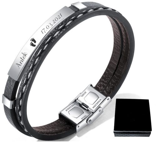  ENGRAVED leather bracelet stainless steel