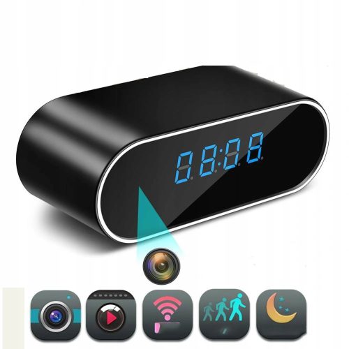 Clock for home MINIKAMER alarm clock, black, 10 cm