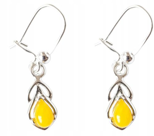  SILVER EARRINGS *yellow AMBER delicate +CERTIFICATE