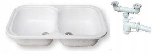 Polimat two-bowl sink, white polypropylene