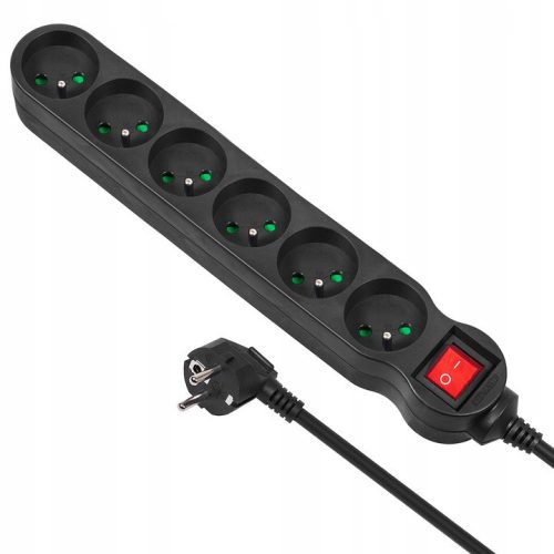 Maclean MCE225 power strip, 6 sockets, 1.5 m, black