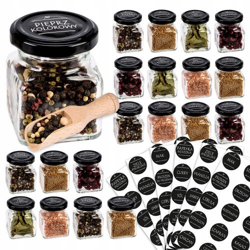 Honey Jars - Set of Jars with Labels for Spices SuperBottles 120 ml, 20 pieces