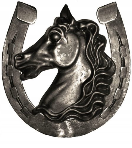 Steel rosette horse in horseshoe decor, forged ornament