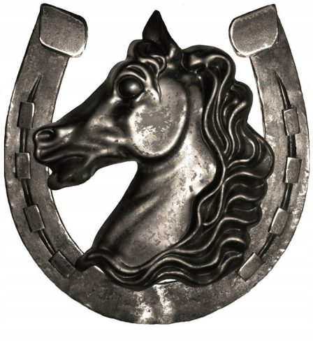 Steel rosette horse in horseshoe decor, forged ornament