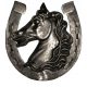 Steel rosette horse in horseshoe decor, forged ornament