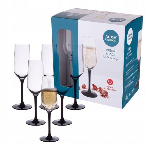 Glasses and cups Altom Design Rubin Black champagne glasses, black, 220ml, 6 pieces.