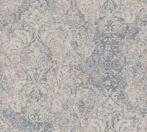 Glamour wallpaper with beige and blue ornament