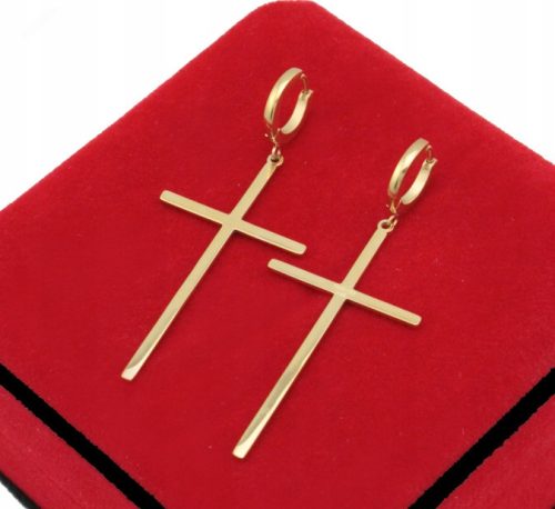  GOLD LARGE CROSS EARRINGS SURGICAL STEEL 316L