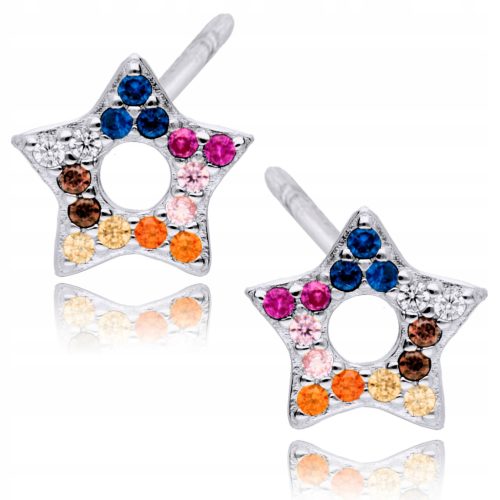 Silver Earrings 925 Colorful Stars for Kids