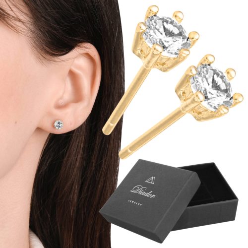  Earrings Gold studs studs Cubic zirconia round 3 mm silver 925