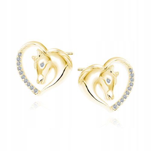  Gold Plated Silver 925 Heart Earrings Horse Horses