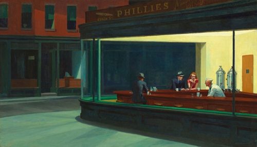 Pictures on the Wall Rep. Edward Hopper Night 100X55 Bilderleinwand