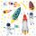  Large wall stickers, space rockets, cosmonauts