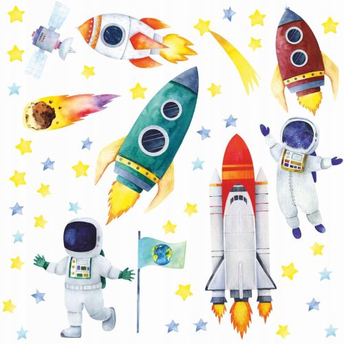  Large wall stickers, space rockets, cosmonauts