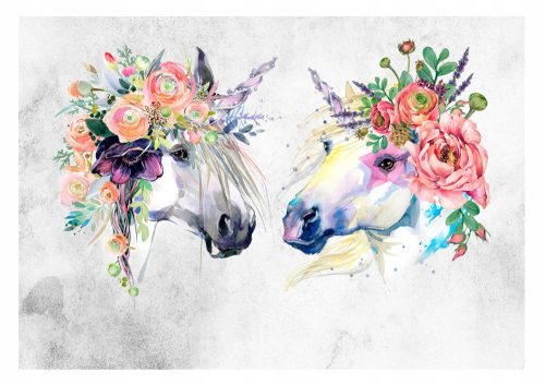 Photo wallpaper WITH HORSES WHITE HORSES Flowers 416x254