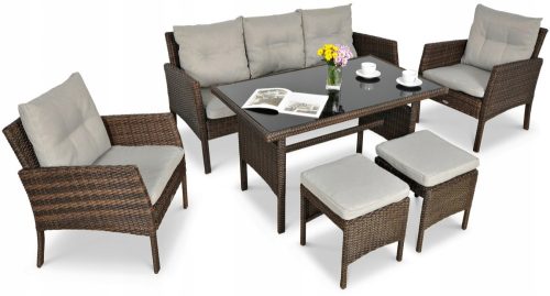 A set of garden and terrace furniture Focus Garden Technorattan Cortina table and chairs in beige and brown