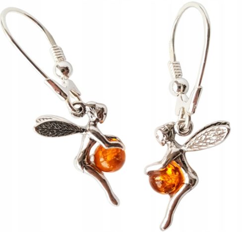  Silver ELVES-FAIRIES EARRINGS with AMBER +certificate