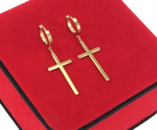  GOLD CROSS EARRINGS SURGICAL STEEL 316 L