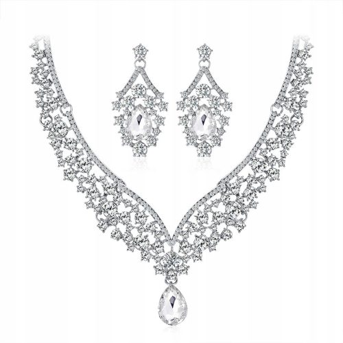  Set of silver necklace with zircons earrings