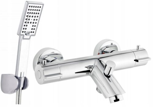 Two-handle wall-mounted bath and shower faucet Deante Begonia Chrome + Cubic range surface-mounted shower set