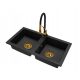 Brado BORYS double bowl sink, NEXO faucet, gold, GOLD siphon, black granite